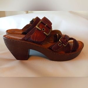 Womens Born Brown Leather Chunky Sandals sz 9